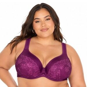 Angelina Full Coverage Floral Lace Underwire Bra Plum Purple Romantic Size 40DD